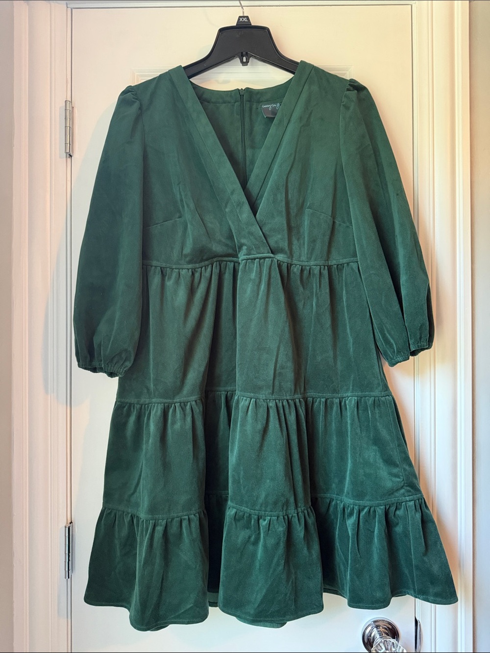 Nordstrom Gabby Syke Green Velvet Tiered Womans Dress with V-Neck size 12